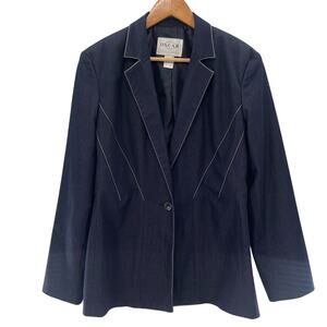 Oscar de la Renta Single Button Denim Colored Blazer With White Stitching 14